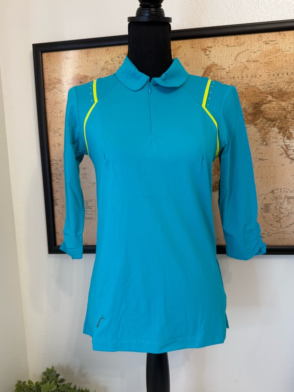 Swing Dish teal 3/4 sleeve golf polo medium